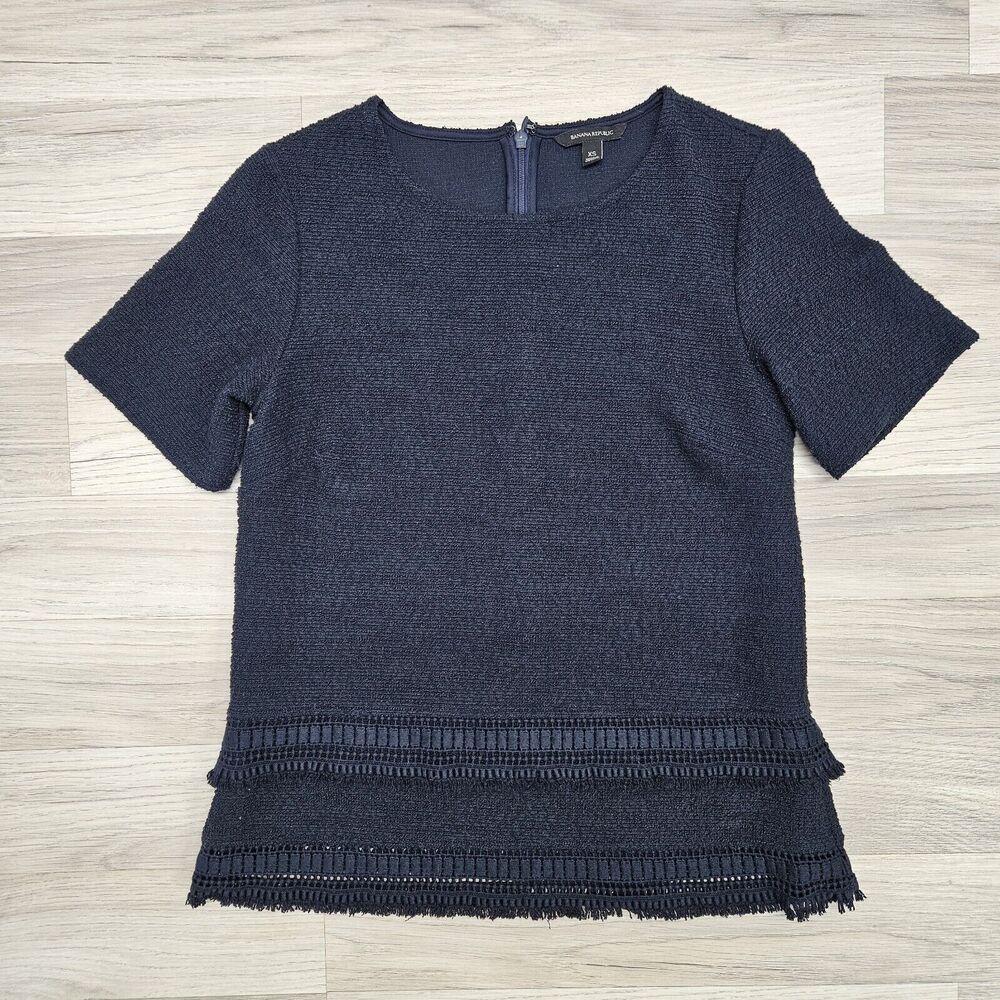 BANANA REPUBLIC Womens Navy Blue Textured Layered Zip Blouse Size XS